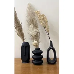 craftribal Black Family Ceramic Vases for Home Decor Flower Vase for Living Room (Set of 3) (Size-6 inches) Decorative Flower Vases for Home Decoration Items Vases for Dry flowers,Dining Table,Gifting-picture-24