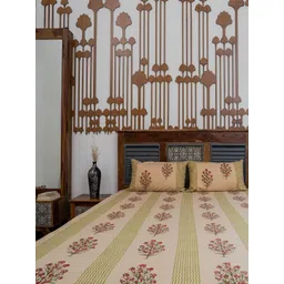 craftroots Yellow & Red Floral Printed 300 TC Cotton King Bedsheet Set-picture-33