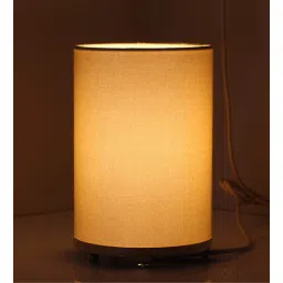 craftter Ruskin White Base Metal Bedside Night Lamp with Light Golden Cotton Shade-picture-32