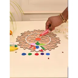 CraftVatika Brown & Beige Floral Wooden 12 Inch Ananta Rangoli Stencils-picture-16