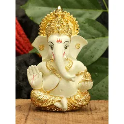 CraftVatika Gold-Plated & Beige Handcrafted Lord Ganesha Idol Showpiece For Car Dashboard-picture-20