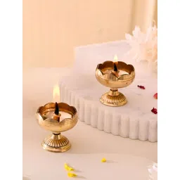 CraftVatika Gold-Toned 2 Pieces Textured Lotus Flower Diyas-picture-21