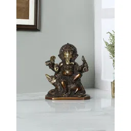 CraftVatika Gold Toned & Brown Car Decor Lord Ganesh Idol Brass Showpiece-picture-26