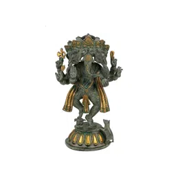 CraftVatika Gold Toned & Brown Lord Ganesha Antique Finish Brass Idol Showpiece-picture-25