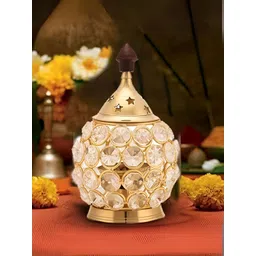 CraftVatika Gold-Toned & White Textured Akhand Diya With Crystal Oil Lamp-picture-18