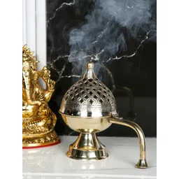 CraftVatika Gold-Toned Dhoop Dani Loban With Handle & Incense Stick Holder Showpiece-picture-37