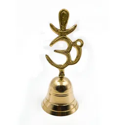 CraftVatika Gold Toned Om Designed Metal Hand Pooja Bells-picture-28