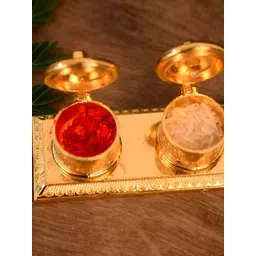 CraftVatika Gold Toned Textured Double Kumkum Dani Box-picture-14