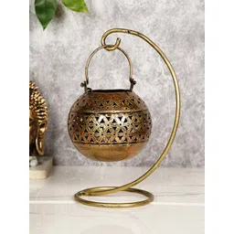 CraftVatika Gold-Toned Textured Hanging Tealight Candle Holder-picture-11