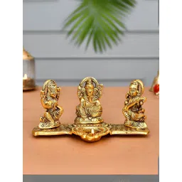 CraftVatika Gold-Toned Textured Laxmi Ganesh Saraswati Metal Diya-picture-17