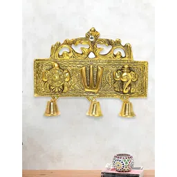 CraftVatika Gold Toned Textured Tirupati Door Shankh Chakra Namah With Bells Wall Hanging-picture-15