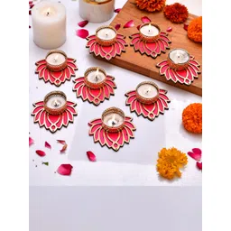 CraftVatika Pink & Gold Toned 8 Pieces Wooden Candle Holders-picture-41