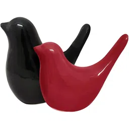 craftvatika Red Black Ceramic Birds Figurine Set for Home Decor, Table & Office Decor Blue Bird Bird Feeder-picture-11