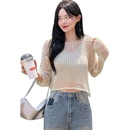 CRAMPLE®Women Outfit Set Two Pcs Korean Summer Knitting Blouse Cutout Thin Sexy See Through Hollow Out Pullover Sun Protection-picture-51