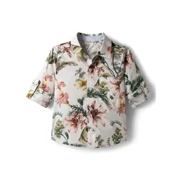 CrayonFlakes Boys Floral Printed Spread Collar Cotton Casual Shirt-picture-49