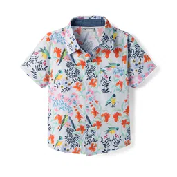 CrayonFlakes Cotton Woven Half Sleeves Floral & Birds Printed Shirt - Blue-picture-10
