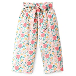 CrayonFlakes Floral Printed Belted Palazzo - Offwhite-picture-10