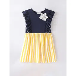 CrayonFlakes Girls Striped Flutter Sleeve Cotton Fit & Flare Dress-picture-40