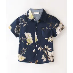 CrayonFlakes Half Sleeves Floral Printed Shirt - Navy Blue-picture-23