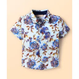 CrayonFlakes Rayon Half Sleeves Floral Printed Shirt - Blue-picture-19