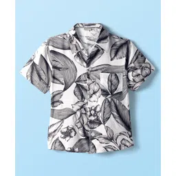 CrayonFlakes Rayon Half Sleeves Floral Printed Shirt - Off White-picture-19