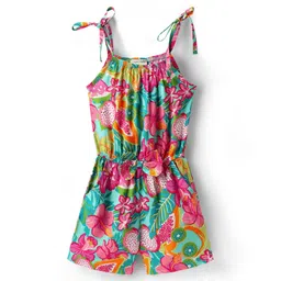 CrayonFlakes Rayon Woven Floral & Fruits Printed Jumpsuit - Green & Pink-picture-39
