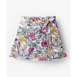 CrayonFlakes Rayon Woven Floral Printed Skort - Off White & Pink-picture-30