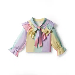 CrayonFlakes Rayon Woven Full Peasant Sleeves Ombre Frill Detailed Top - Pink-picture-27