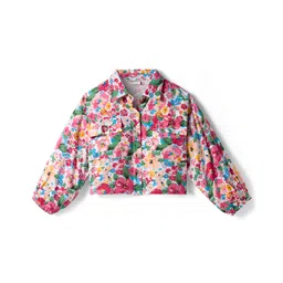 CrayonFlakes Rayon Woven Full Sleeves Floral Printed Shirt Style Crop Top - Off White-picture-37