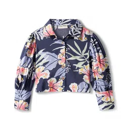CrayonFlakes Rayon Woven Full Sleeves Floral Printed Shirt Style Top - Navy Blue-picture-28