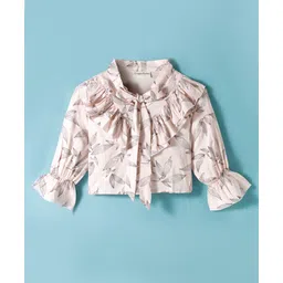 CrayonFlakes Rayon Woven Full Sleeves Leaves Printed Top - Pink-picture-26