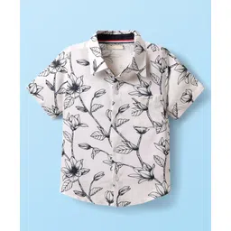 CrayonFlakes Rayon Woven Half Sleeves Floral Printed Shirt - Off White-picture-24