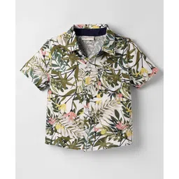 CrayonFlakes Rayon Woven Half Sleeves Floral Printed Shirt - Off White-picture-25