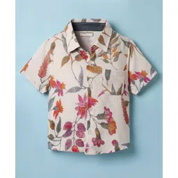 CrayonFlakes Rayon Woven Half Sleeves Floral Printed Shirt - Off White-picture-34