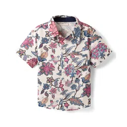 CrayonFlakes Rayon Woven Half Sleeves Floral Printed Shirt - Off White-picture-29