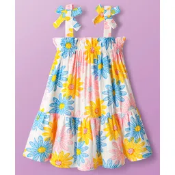 CrayonFlakes Rayon Woven Sleeveless Floral Printed A Line Dress - Off White-picture-14