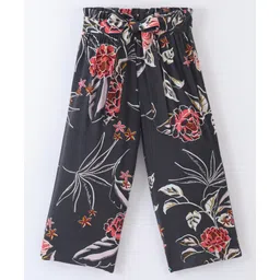 CrayonFlakes Wild Flowers & Leaves Printed Belted Palazzo - Grey-picture-23