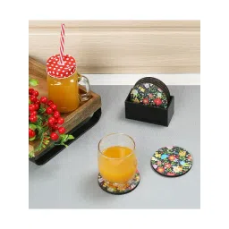 Crayton Floral Printed MDF Coaster with Holder - Set of 6-picture-48