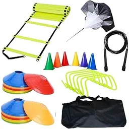 Craze Kick Sports Complete Agility Training Kit: 4m Ladder, 50 Saucers, 12 Cones (6"), 6 Hurdles (70cm), Speed Chute, Jump Rope, Carry Bag - All-in-One Solution-picture-21