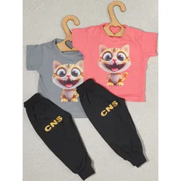 CRAZE N STITCH Boys Pack Of 2 Cat Printed T-shirt with Trousers Clothing Set-picture-19