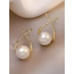Crazy Fashion Gold-Plated Stainless Steel Contemporary Pearls Studs-picture-39