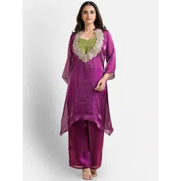 Crazy Needle Embroidered V-Neck Tunic With Wide-Leg Palazzos Co-Ords-picture-26