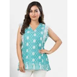 Crazy Needle Self Design Printed Lace Inserts Cotton Sleeveless Regular Top-picture-17