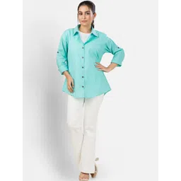 Crazy Needle Women Roll-Up Sleeves Cotton Shirt Style Top-picture-37