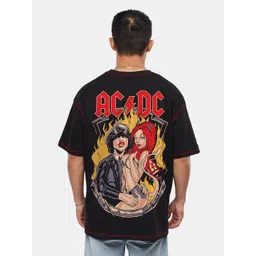 Crazymonk Men AC DC Graphic Printed Round Neck Cotton Oversized T-shirt-picture-22