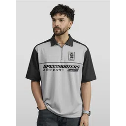 Crazymonk Typography Printed Polo Collar Cotton Oversized T-shirt-picture-29