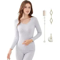 cread craft Womens Thermal Body Warmer Set | Full Sleeve Top & Bottom Set for Women | Ultra Soft Winter Inner Wear (Set of 1) -CC231 Off White-picture-15