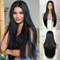 Creamily Long Straight Black Wig Long Hair Wigs for Women Daily Party Halloween Use 24''/60cm-picture-40