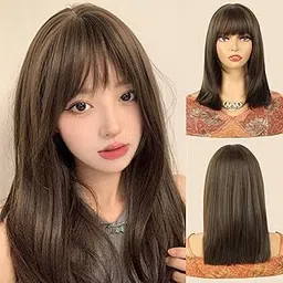 Creamily Straight Short Hair Wig for women Full head Natural, Full head Hair Wigs for women, Hair Week for Women Wig for girls Ladies Hair Wig, Korea Bob style Boy cut Hair Wig (Brown, 14 inches)-picture-11