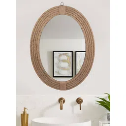 Creation India Craft Transparent & Brown Braided Rattan Oval Wall Mirror-picture-23